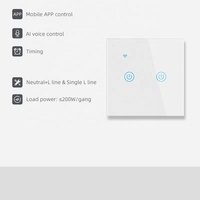 Interruptor Inteligente WiFi de 2 Canales, Controlador de Iluminación de Pared de Vidrio, Estándar EU/UK, Sin Cable Neutro, 10A Máx. Compatible con Smart Life Touch