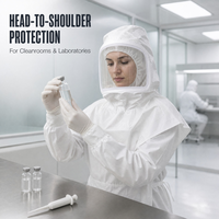 Cape de protection jetable avec fenêtre transparente en PET, en tissu microporeux antistatique, col tricoté, coutures thermosoudées, attaches latérales, pour salle blanche