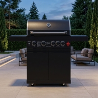 Barbecue à gaz propane liquide à quatre brûleurs, en acier inoxydable noir, grande taille, chariot barbecue à gaz pour usage extérieur avec armoire