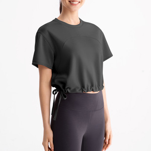 Haut de yoga SUHE en modal à manches courtes et col rond, coupe courte, en tissu Air Layer délavé au sable, pour femme, idéal pour le fitness et la course à pied - Product Image 2