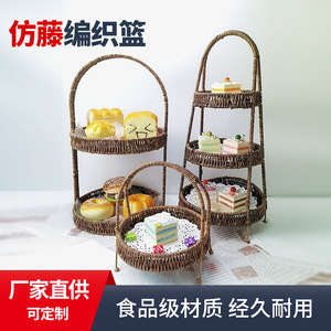 <b>Wicker</b> <b>Basket</b> Round With <b>Handle</b> For Kitchen Storage Fruit Bread Snacks Standing Type Yellow Sichuan Pepper Color - Product Image 5