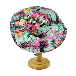 RTSFashionableカスタムロゴリバーシブル折りたたみ式100% ポリエステルビーチハットワイドブリムクイックドライバケットハット、サンドビーチ用ストリング付き - Product Image 3