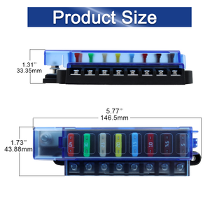 Boîte à fusibles automobile 12V ATO / ATC 8 voies avec couvercle et borne d'entrée d'alimentation unique avec couvercle bleu - Product Image 2