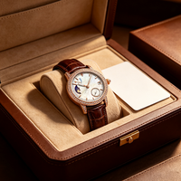 Montre mécanique automatique pour femme avec phases de lune, lunette sertie de diamants, bracelet en cuir, montre de luxe pour femme