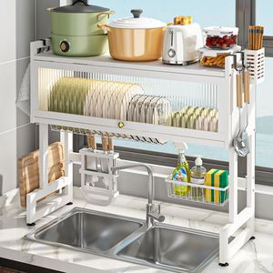 Égouttoir à vaisselle en fil métallique noir, 2 niveaux, avec bac de récupération des eaux et porte-ustensiles, grande capacité pour comptoir de cuisine - Product Image 6