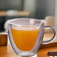 Tasses à café et à thé en verre borosilicate soufflé à la main, à double paroi, isolées, 240 ml, en forme de cœur, par Seaygift, avec poignée, compatibles lave-vaisselle