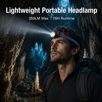 Linterna Frontal LED Recargable, Impermeable IPX8, 350 Lúmenes, Correa Ajustable de ABS, para Camping, Minería, Pesca, Trabajo Nocturno