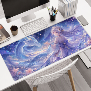 Alfombrilla de Escritorio de Goma con Diseño Personalizado de Dragón Anime Girl, Alfombrilla de Ratón para Juegos Extragrande con Bordes Cosidos para Escritorio - Product Image 1