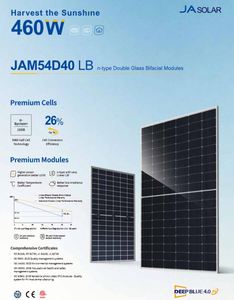 Panel Solar JA Solar de Alta Eficiencia JAM54D40-450/LB 440W-460W, Monocristalino de Media Celda con Marco Negro, Fotovoltaico - Product Image 2