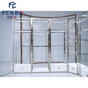 Estante de ropa plateado de acero inoxidable personalizado, estante de ropa de boutique, tienda al por mayor, estantes de exhibición de ropa de boutique - Product Image 4