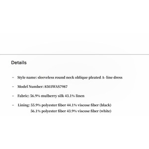 Vestido Blanco de Seda de Morera sin Mangas con Cuello Redondo y Pliegues Oblicuos en Línea A - Product Image 6