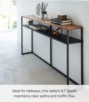 Table console longue Home Tower pour entrée ou couloir, table étroite à placer derrière un canapé avec plateau et étagère en métal - Acier