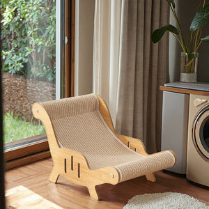 Rascador de Sisal para Gatos Sofá Reclinable Hamaca de Madera Almohadilla para Afilar Garras Cama Reemplazable para Mascotas con Tabla de Rascar Compartida - Product Image 1