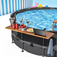 Table de bord de piscine en bois d'extérieur Marazual, pliable, en bois massif, réglable avec étagère de rangement