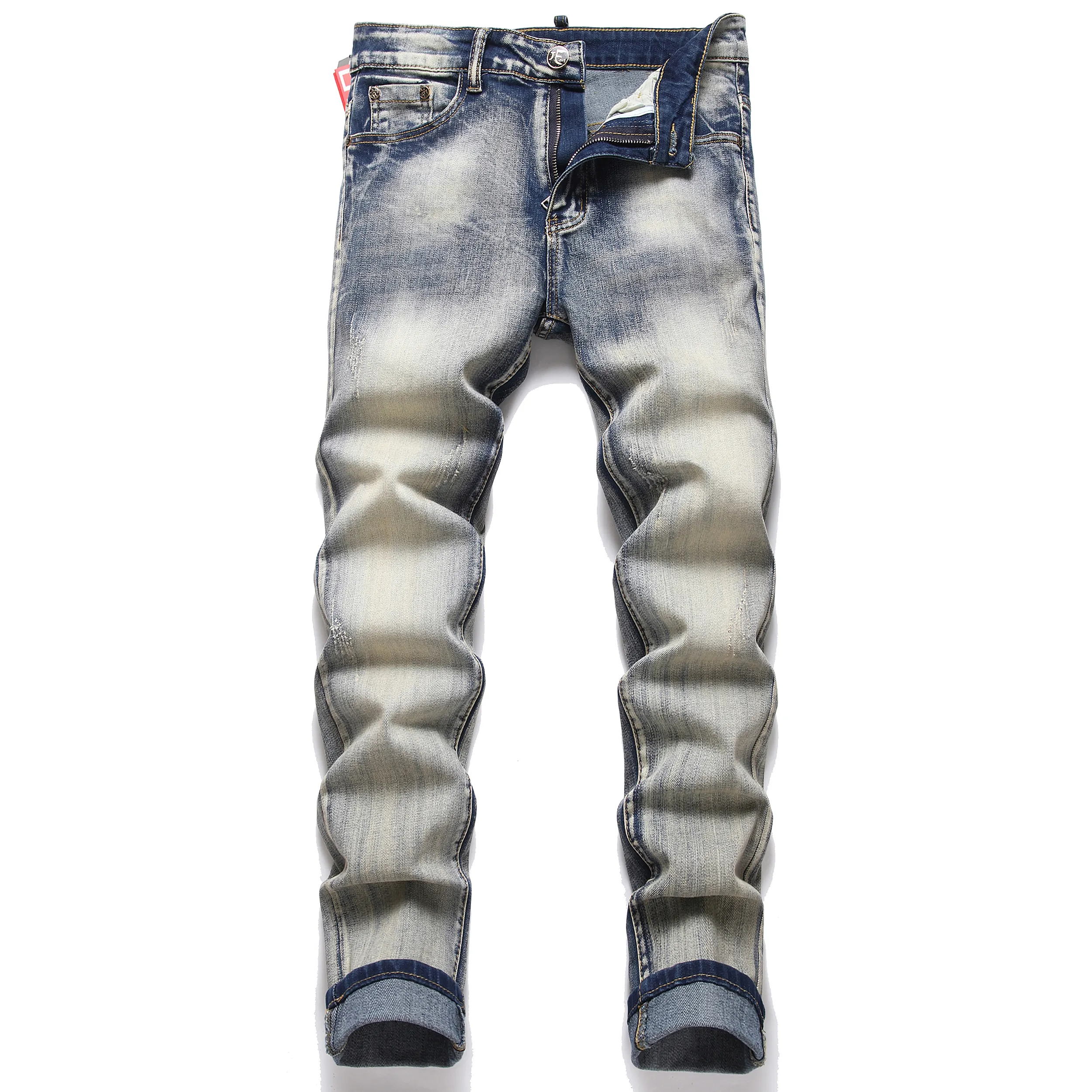 Jean de Style Punk pour hommes, Streetwear, couleur bleue, imprimé, pantalon de styliste, Hip Hop, Slim