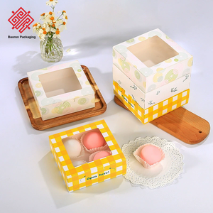Baoren Packaging Square Cardboard Cake Box With Clear Window Yellow Checkered Design For Cupcakes <b>Desserts</b> Food Packaging <b>Boxes</b> - Product Image 3