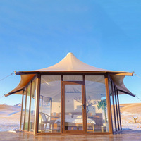 Tenda Hotel Resort Safari Glamping Heksagonal Besar Tahan Air untuk Luar Ruangan, Tenda Kabin PVDF dengan Kamar Mandi untuk Dijual