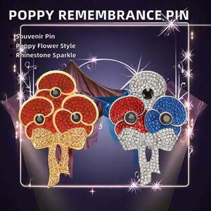 Broche Épingle de Revers en Alliage avec Strass Motif Fleur de Coquelicot 'Nous Oublions' pour Festival, Jour de Commémoration, Souvenir - Product Image 2