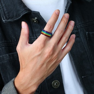 China Free <span class=keywords><strong>Gay</strong></span> LGBT Pride Jewelry Rainbow Grabado Anillo de arco iris de acero inoxidable - Product Image 2