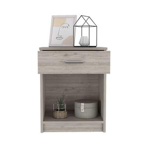 DB Eco Light Gray Antique-style Nightstand One Drawer Lower Shelf Superior Top <b>Rustic</b> End <b>Table</b> <b>Side</b> <b>Table</b> for Apartment Use - Product Image 5