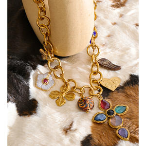 XY 2250 Neu eingetroffene Edelstahl-Halskette mit klobigem Anhänger, Keramik, farbiger Naturstein, Kreuz-Anhänger - Product Image 4