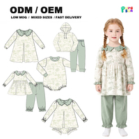 Ensemble floral pour bébé fille Puresun, coton doux, col festonné, haut à manches longues à fleurs, pantalon à volants vert sauge, ensemble 2 pièces vintage
