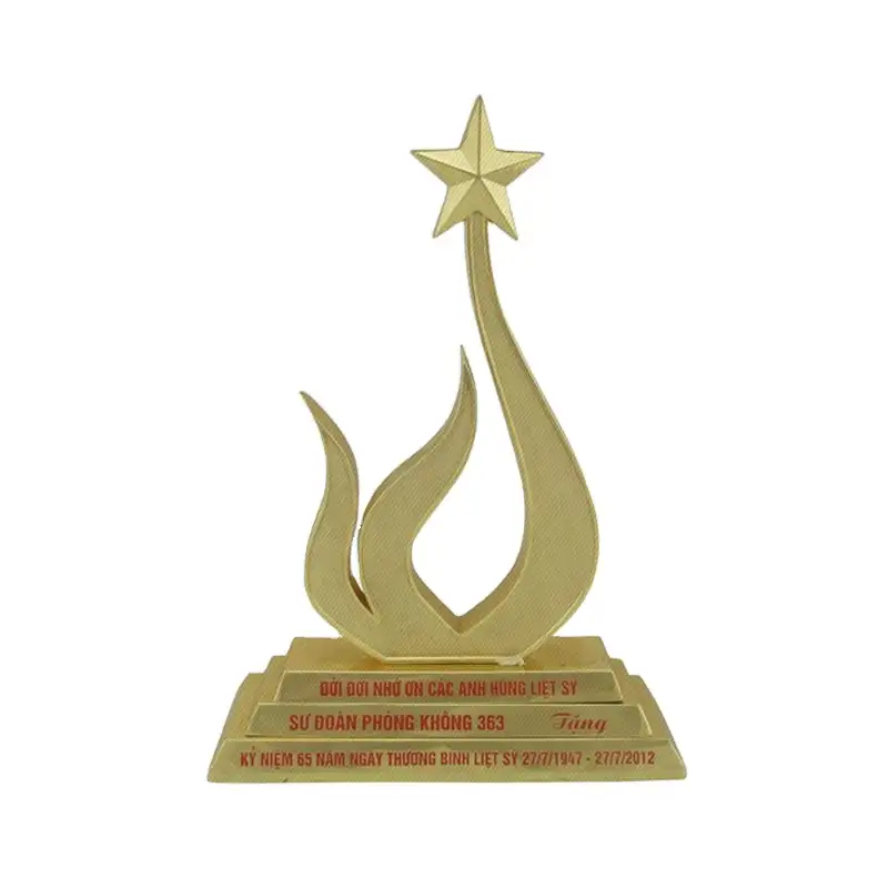 Troféu de estrela de metal banhado a ouro 24k design personalizado