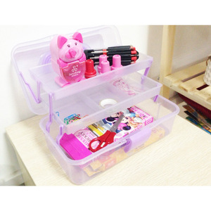 Plastic <b>Storage</b> <b>Box</b> Three Layer With Compartments For Toys Organizer Rectangle <b>Blue</b> And Purple Standing Type - Product Image 2