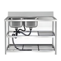 Évier de cuisine professionnel en acier inoxydable pour restaurant, intérieur/extérieur, 80/100/120 cm, avec poste de travail et cuve simple/double carrée