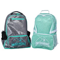 Sac à dos scolaire personnalisé pour filles, couleur turquoise pailletée, avec nom personnalisé et logo en cristal, pour les clubs de danse, de gymnastique et de cheerleading