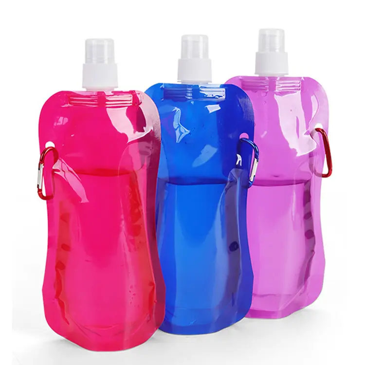 Bottiglia d'acqua riutilizzabile pieghevole con moschettone leggero a prova di perdite pieghevole bottiglia di acqua potabile Non tossica senza BPA
