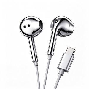 Écouteurs filaires Type C Chrome, écouteurs intra-auriculaires en métal argenté Chrome, écouteurs filaires Type C, écouteurs filaires argentés Chrome - Product Image 1