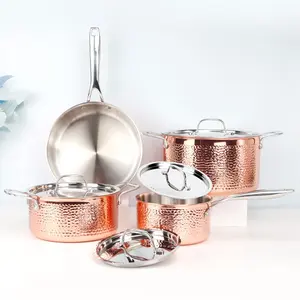 Luxury 8 Pcs Cookware Sets Pots And Pans Kitchen Ware Triply Stainless Steel Copper Cooking Pot Set