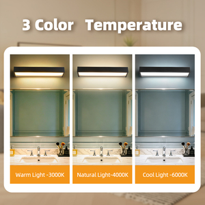 ไฟติดผนัง LED แบบโมเดิร์น สีดำ อลูมิเนียมอัลลอยด์ ควบคุมแบบสัมผัส ปรับความสว่างได้ แสงวอร์มไวท์ 3500K สำหรับห้องน้ำ - Product Image 4