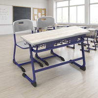 Ensemble bureau et chaise double pour étudiants, structure métallique durable, mobilier de classe avec porte-livres pour collèges et centres de formation