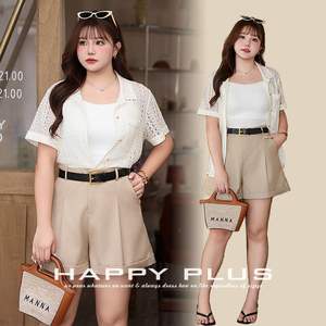 Runqi เสื้อแขนสั้นลูกไม้ผู้หญิง, เสื้อกล้ามสีขาวกางเกงขาสั้นสีกากีชุดเสื้อผ้าแฟชั่นฤดูร้อนขนาดใหญ่พิเศษ N8977 - Product Image 2