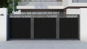 Porte coulissante de sécurité modulaire en aluminium réglable, porte de garage intérieure de villa avec ouverture poussoir-tirage, surface finie noire - Product Image 2