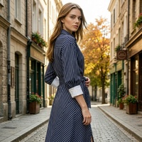 Robe chemise élégante à manches longues pour femme, design personnalisé D&M, ceinture à la taille, robe midi vintage, vêtements décontractés de bureau