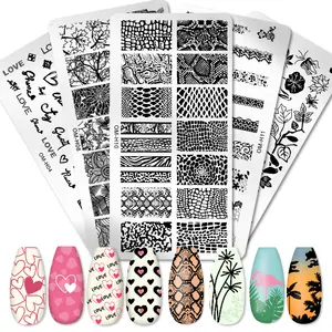 Moldes de manicure para arte em unhas, kit de estêncil de folha de animais e flores para arte de unha, ferramentas personalizadas