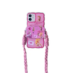 2023芭比公主美人鱼波浪翻转镜子手机后夹，适用于带挂绳的Iphone 14 13 12 11Pro max手机外壳