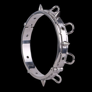 Collar de cuello de cuero PU ajustable con anillo de tachuelas con pinchos y cadena de correa de metal BDSM Bondage Neck Restricción - Product Image 3