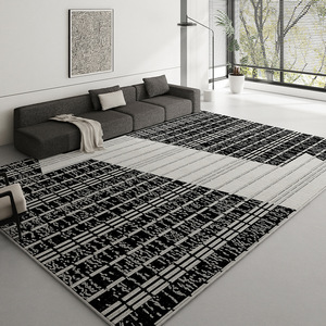 Alfombra para sala de estar, gruesa, negra, con patrón geométrico, de fibra de poliéster, impermeable, para sala de estar y dormitorio - Product Image 1