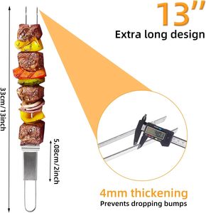 เหล็กเสียบย่างบาร์บีคิวแบบคู่ สแตนเลสอย่างดี ใช้ซ้ำได้ สำหรับแคมป์ปิ้งกลางแจ้ง ขายส่ง พร้อมตัวเลื่อน - Product Image 6