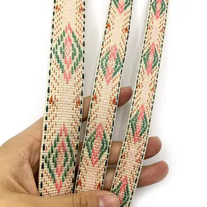 Custom Tribal Narrow Woven Jacquard tape Trim Polyester Jacquard Floral Ribbon Ethnic webbing