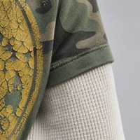 T-shirt à manches longues en tricot gaufré épais personnalisé, imprimé graphique camouflage double couche