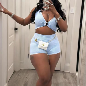 Viviblook Z401ST05 Conjunto Casual de 2 Piezas para Mujer, Estilo Lounge, Shorts Ajustados por Encima de la Rodilla y Chaleco, Diseño Sólido de Punto - Product Image 4