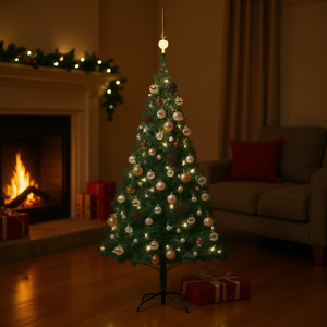 Árbol de Navidad Artificial de PVC Verde Preiluminado de 70.9 Pulgadas con Juego de Bolas, Luces LED Cálidas, Árbol de Interior - Product Image 2