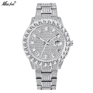 Montre de luxe en quartz avec date, or, style hip-hop, entièrement sertie de diamants, pour homme - Product Image 2