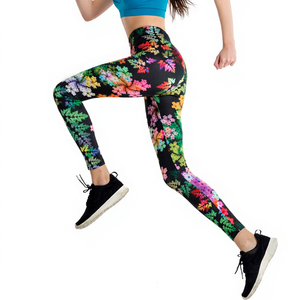 High Waist Floral Print Yoga <b>Leggings</b> Full Length Spandex Polyester Four-Way Stretch Elastic Waist Women's Fitness Pants - Product Image 1