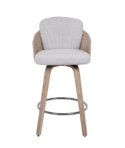 Tabourets <span class=keywords><strong>de</strong></span> <span class=keywords><strong>bar</strong></span> mi-siècle en tissu <span class=keywords><strong>beige</strong></span> <span class=keywords><strong>de</strong></span> 26 pouces avec dossier en rotin ouvert, pieds en <span class=keywords><strong>bois</strong></span> massif, sans accoudoirs, pour hôtel, cuisine, salle à manger, salon - Product Image 2